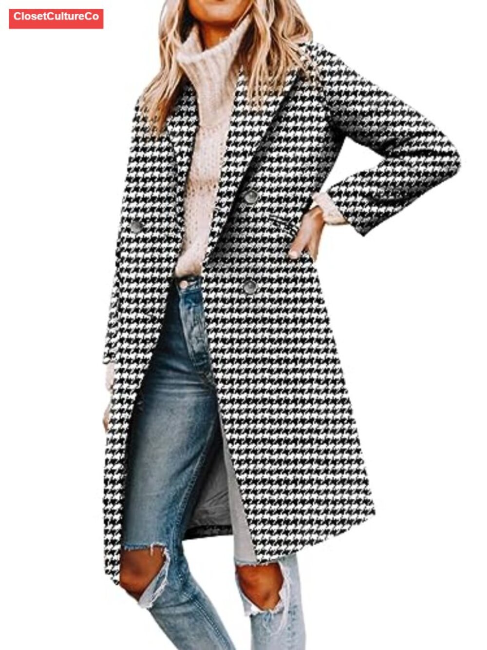 Notched Lapel Double Breasted Pea Coat Mid Long